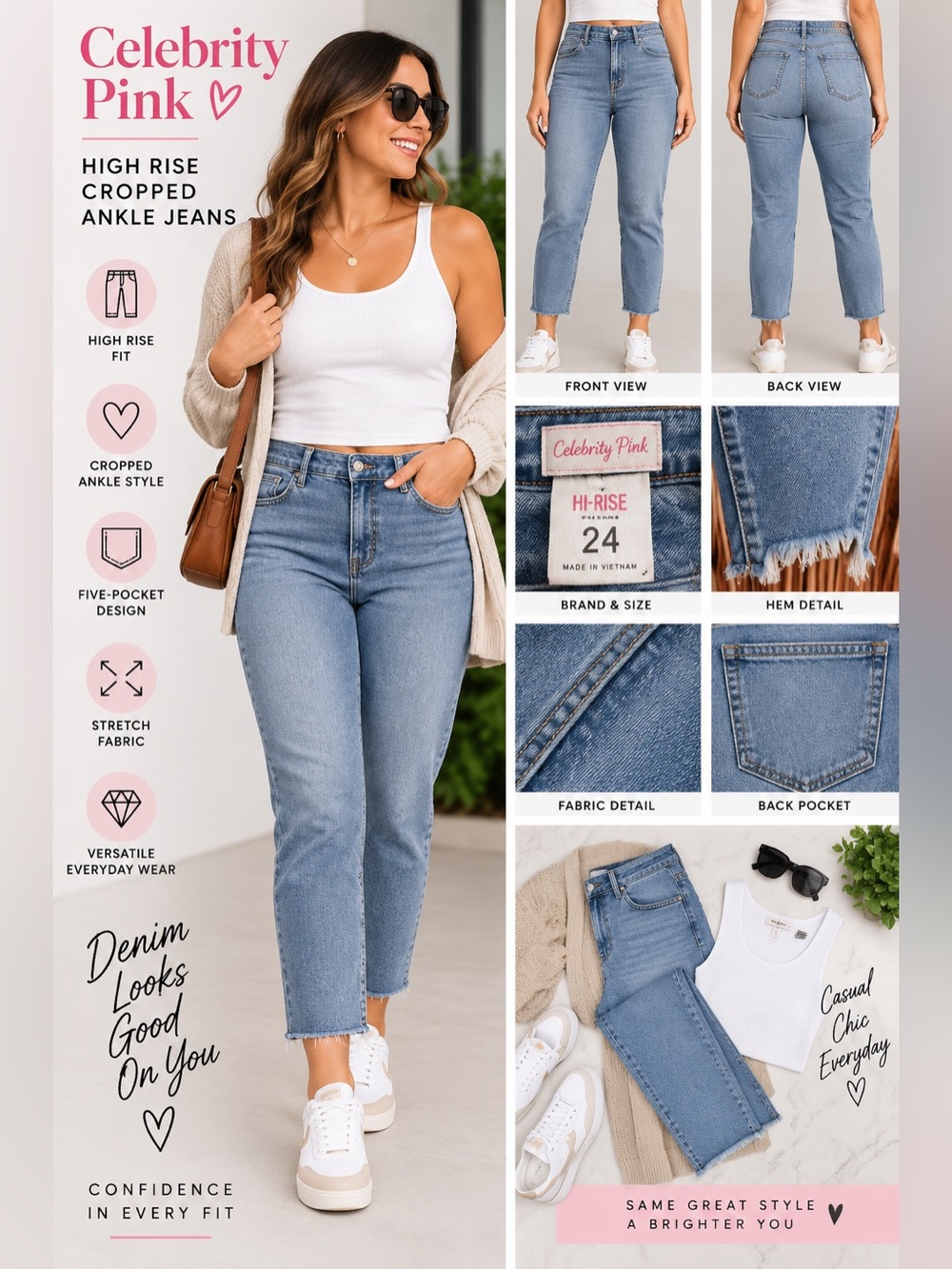 Celebrity Pink Light Wash High Rise Cropped Ankle Jeans NEW W24”